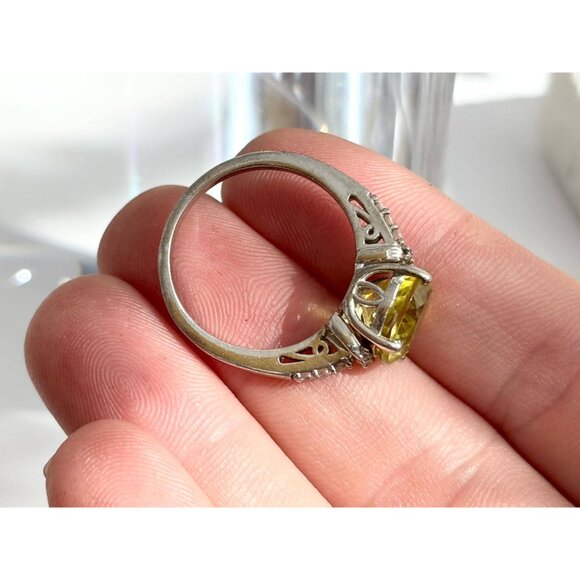 Citrine Semi-Precious Gemstone + CZ Framed 925 Sterling Silver Vintage Ring sz 8 - Picture 10 of 13